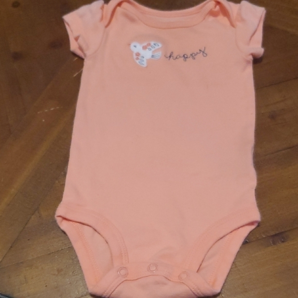🐻 Carter's Coral Bodysuit with Bird and Happy Embroidery - Picture 1 of 4